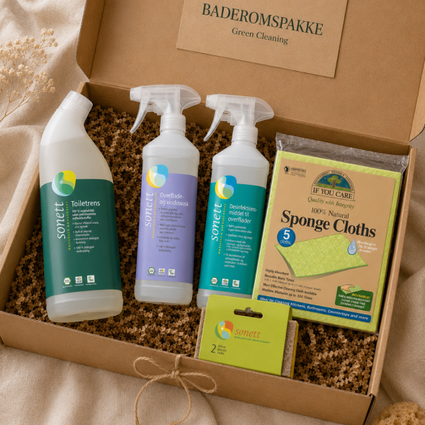 Økologisk rengjøringspakke til badet med produkter fra Sonett og If You Care